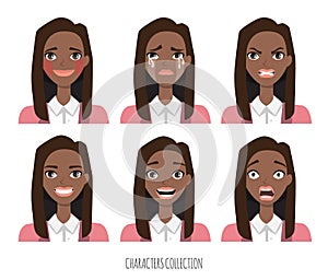 Set of emotions for black african american business woman.