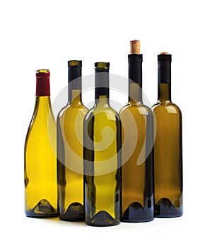 Set of empty bottles of wine isolated on a white background - Image