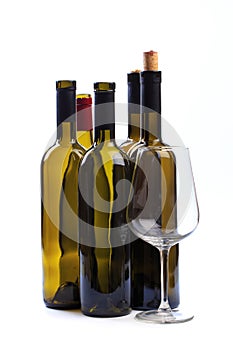 Set of empty bottles of wine isolated on a white background - Image