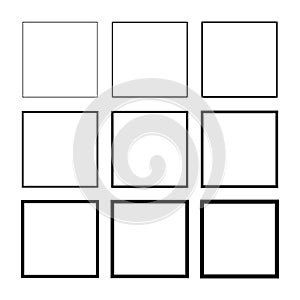 Set of empty frame, collection of outline border design isolated on white background. Black line illustration