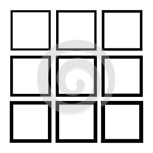 Set of empty frame, collection of outline border design isolated on white background. Black line illustration