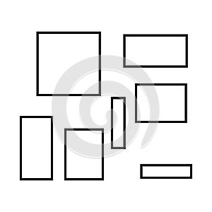 Set of empty frame, collection of outline border design isolated on white background. Black line illustration