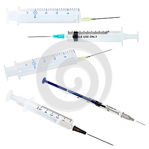 Set of empty medical plastic disposable syringes