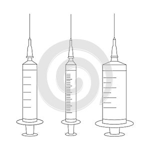Set of empty medical syringes with a needle, injection and vaccination