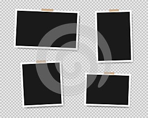 Set of empty photo frames with adhesive tape isolated on transparent background. Vector illustration EPS 10