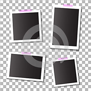 Set of empty template photo frames with adhesive, sticky tape on isolated background. eps10