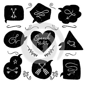 Set of empty templates spech bubble for quotes with grain texture.