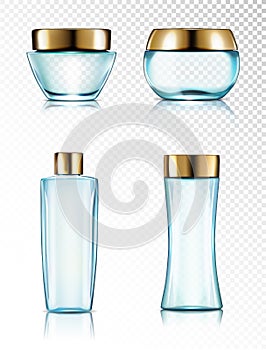 Set empty transparent jars for cosmetics.
