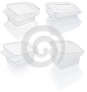Set empty transparent plastic food container