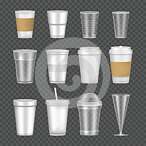 Set of empty, transparent, realistic mockup glasses for drinks.