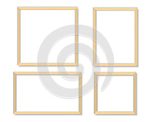 Set of empty white blank picture with wooden frame