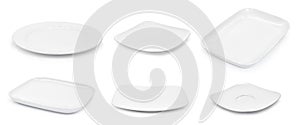 Set of empty white plate isolated on white