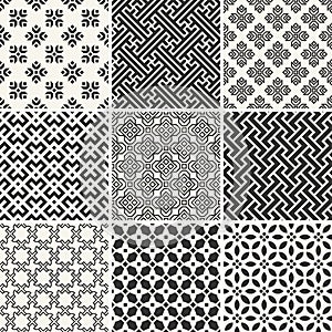 Set of endless monochrome simple patterns