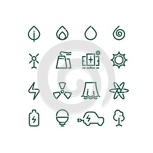 Set of energy sources line icons. Vector alternative energy pictograms