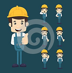 Set of engineer characters poses