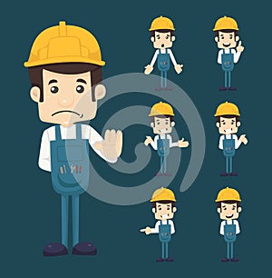 Set of engineer characters poses