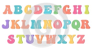 Set of English letters in retro style, alphabet. Children\'s design. Design elements, print photo