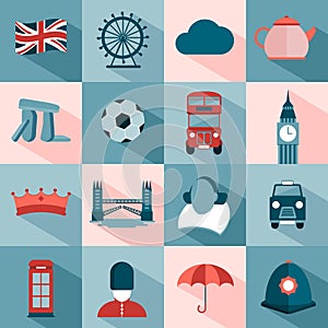 Set of English travel icons
