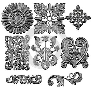 Set of engraved Victorian style elements