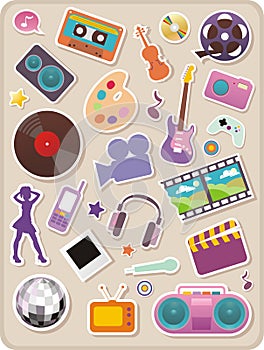 Set of entertainment stickers