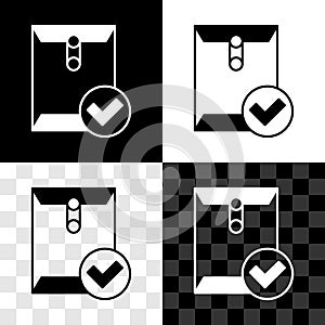 Set Envelope and check mark icon isolated on black and white, transparent background. Successful e-mail delivery, email