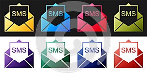 Set Envelope icon isolated on black and white background. Received message concept. New, email incoming message, sms