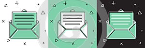 Set Envelope icon isolated on white and green, black background. Email message letter symbol. Vector Illustration