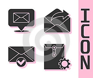 Set Envelope setting, Speech bubble with envelope, Envelope and check mark and Outgoing mail icon. Vector