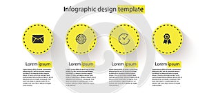 Set Envelope, Target sport, Clock with arrow and Medal star. Business infographic template. Vector