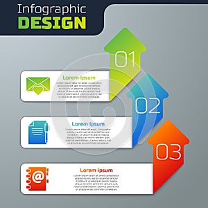 Set Envelope with Valentine heart, Document and pen and Address book. Business infographic template. Vector