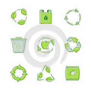Set Environmental Labels, Recyclable Triangle Sign, Compostable Waste, Biodegradable Garbage Litter Bin. Icons photo