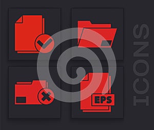 Set EPS file document, Document and check mark, Document folder and Delete folder icon. Vector