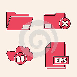 Set EPS file document, Document folder, Delete folder and Cloud download and upload icon. Vector