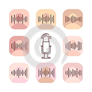 set of equalizers icons and microphone