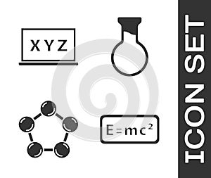 Set Equation solution, XYZ Coordinate system, Molecule and Test tube and flask icon. Vector photo