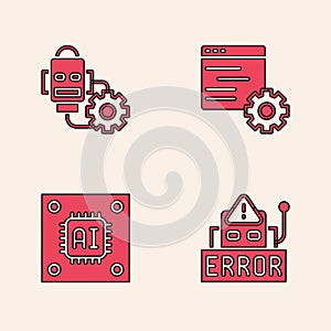 Set Error in robot, Robot setting, Computer api interface and Processor with microcircuits CPU icon. Vector