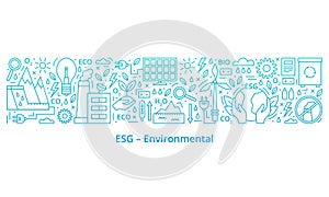 Set of ESG, ECO, BIO icons. ESG environmental criteria, the icons are at the top of the banner, the header is at the