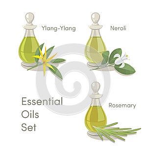 Set of essential oils bottles