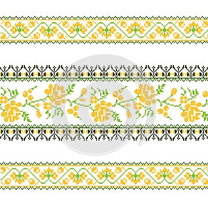 Set of Ethnic ornament pattern with cross stitch flower