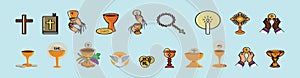 Set of eucharist. cartoon icon design template with various models. vector illustration isolated on blue background