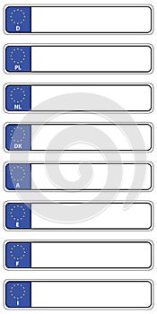 Set of European country number plates