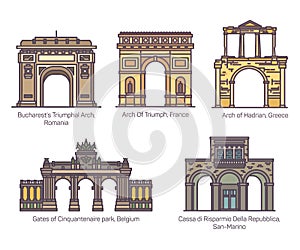 Set of European famous arch in thin line photo