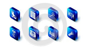 Set Evacuation plan, Burning match with fire, Fire hose reel, Flashlight, Forest, alarm system, Smoke and boots icon