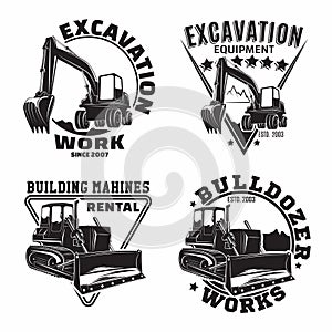 Set of Excavation work emblems design