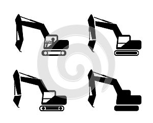 Set of excavator in silhouette symbol style