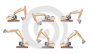 Set of Excavator work. Isolated