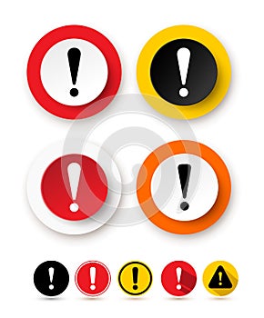 Set of exclamation mark icon. Hazard warning symbol. Attention sign icon. Vector illustration. Isolated on white background