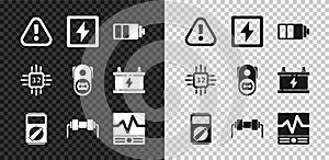 Set Exclamation mark in triangle, Battery charge level indicator, Multimeter, Resistor electricity, Electrical measuring