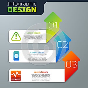 Set Exclamation mark in triangle, Electric light switch and Electrical measuring instruments. Business infographic