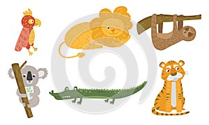 Set of exotic cartoon animals. Vector illustration.